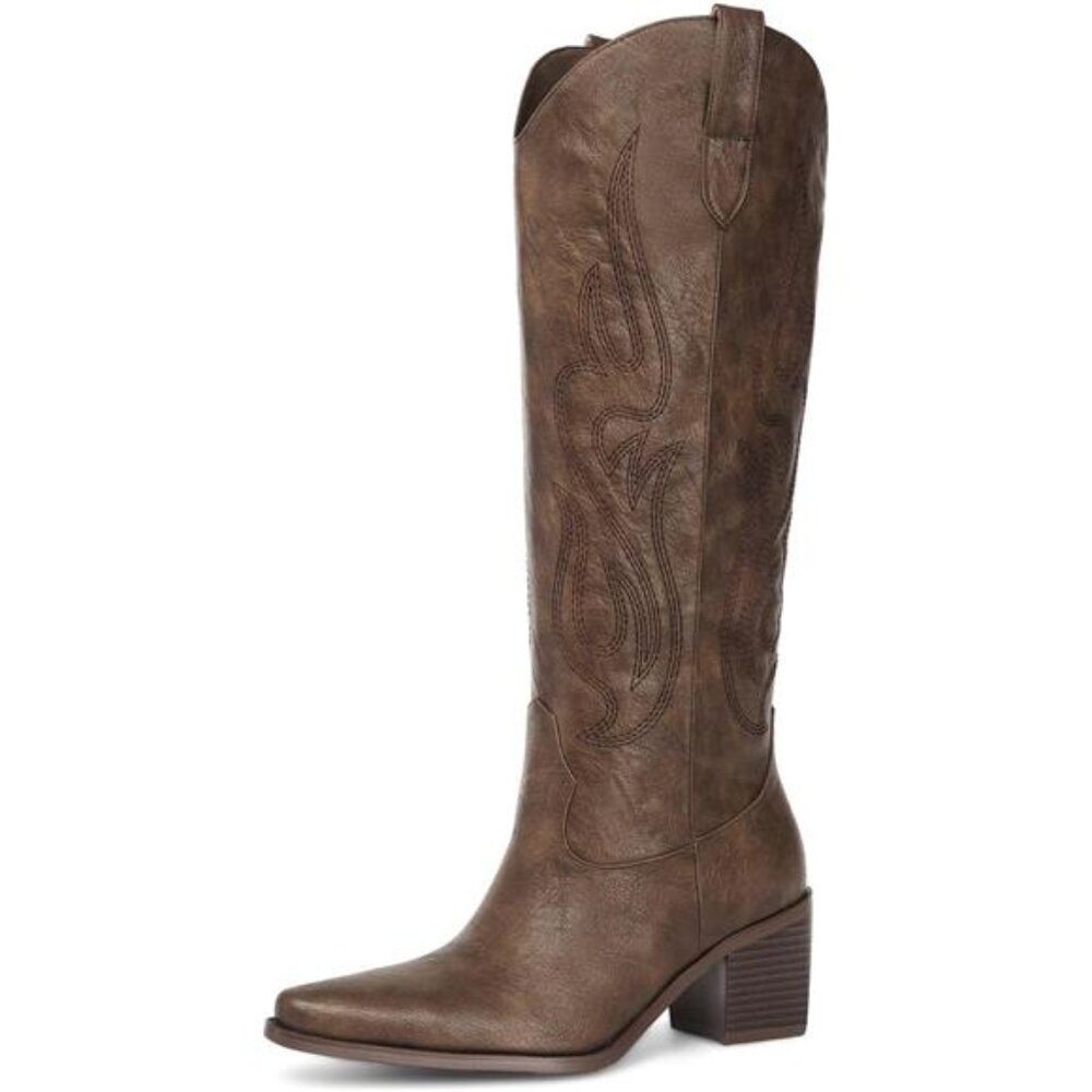 NEW Western Cowboy Boots for Women - Knee High Wide Calf Cowgirl Boots - Picture 1 of 7